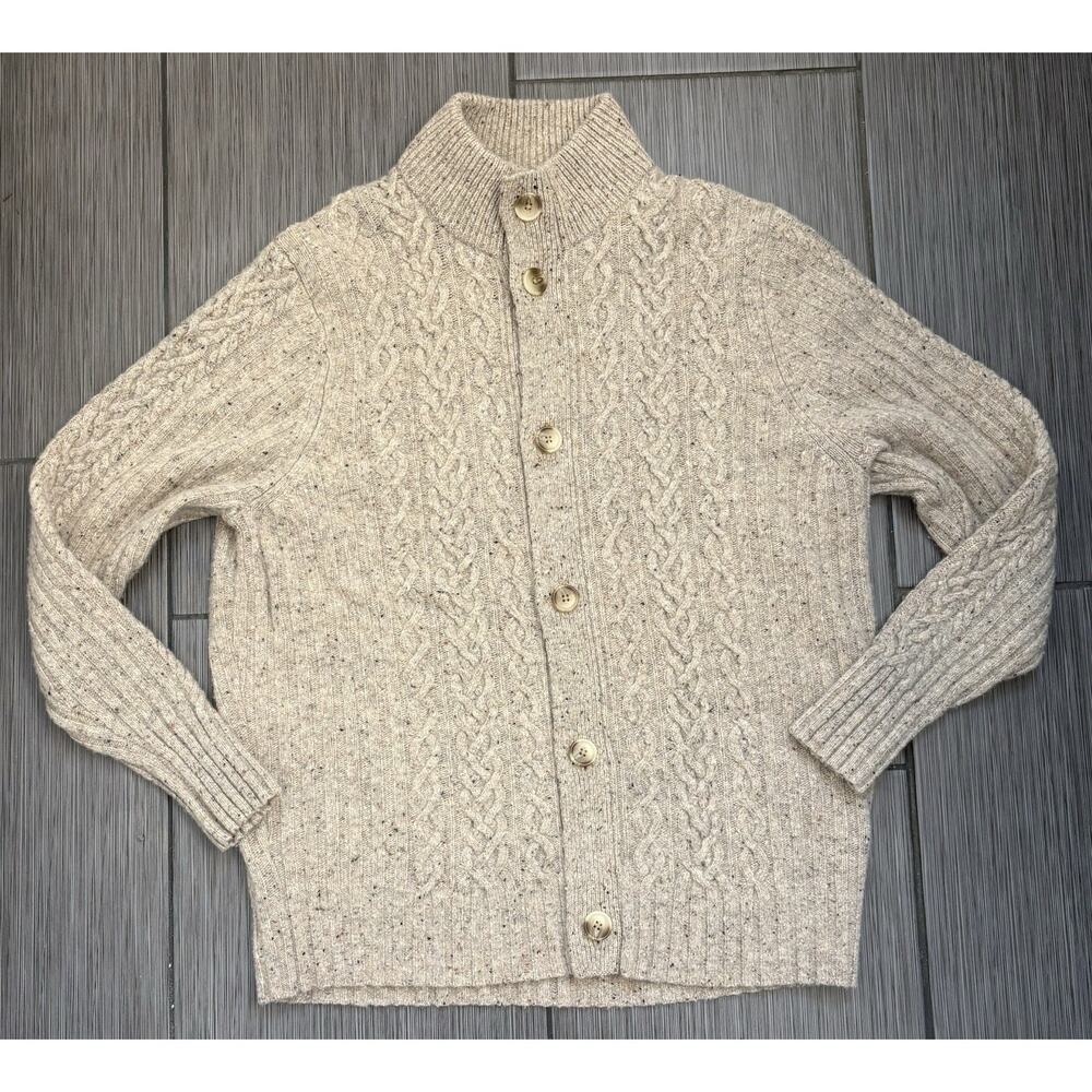 Bonobos Men’s Beige Cable Neck Full Button Cardigan Sweater XL Wool Blend